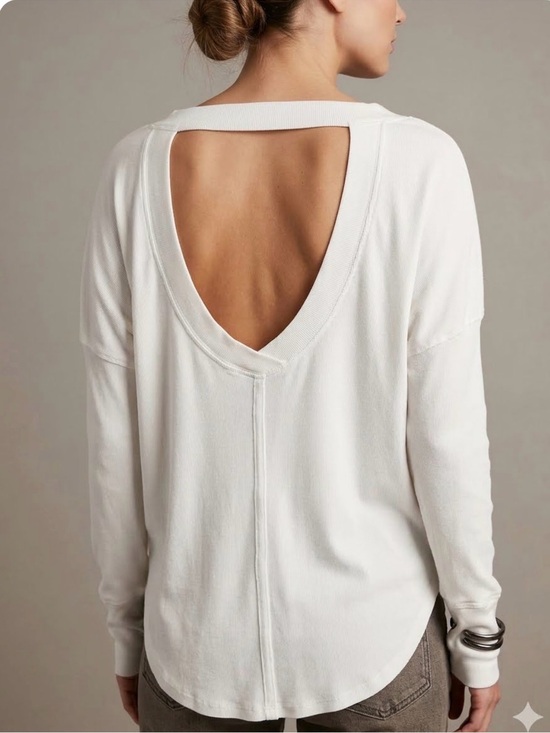 FP Movement by Free People Tops - FP Movement Simply Layer Open Back Top M Ivory Ribbed Thumbhole Long Sleeve
